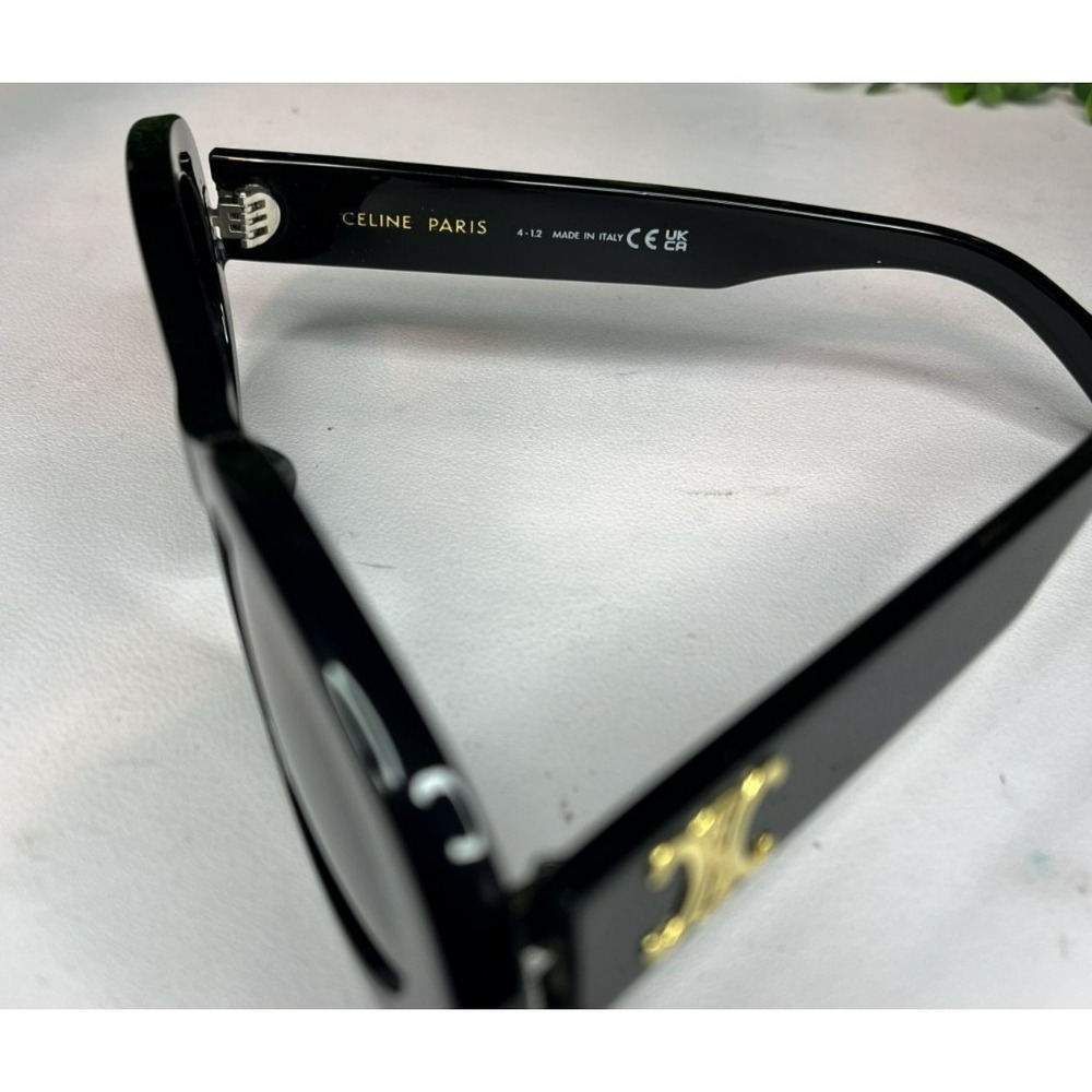 Celine Triomphe CL40194U 01A Black Oval Sunglasses Gold Logo - PREOWNED - Picture 3 of 9